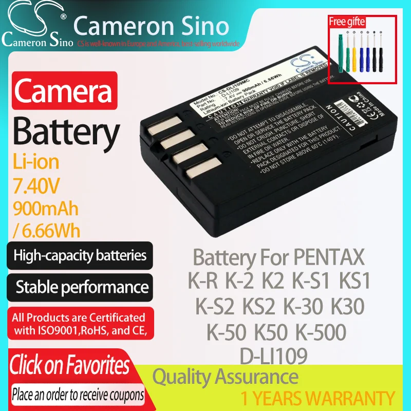 CameronSino Батарея для Pentax K-R K-2 K2 K-S1 KS1 K-S2 KS2 K-30 K30 K-50 K50 K-500 подходит Pentax D-LI109 цифровой аккумулятор и зарядное устройство для камеры