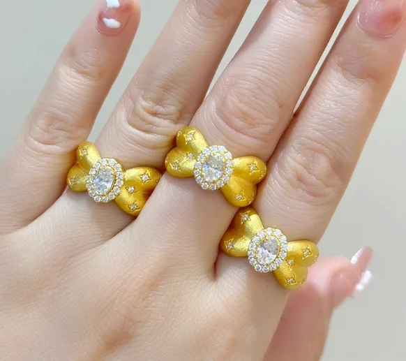 

24k pure gold rings for women yellow gold wedding rings moissanite rings
