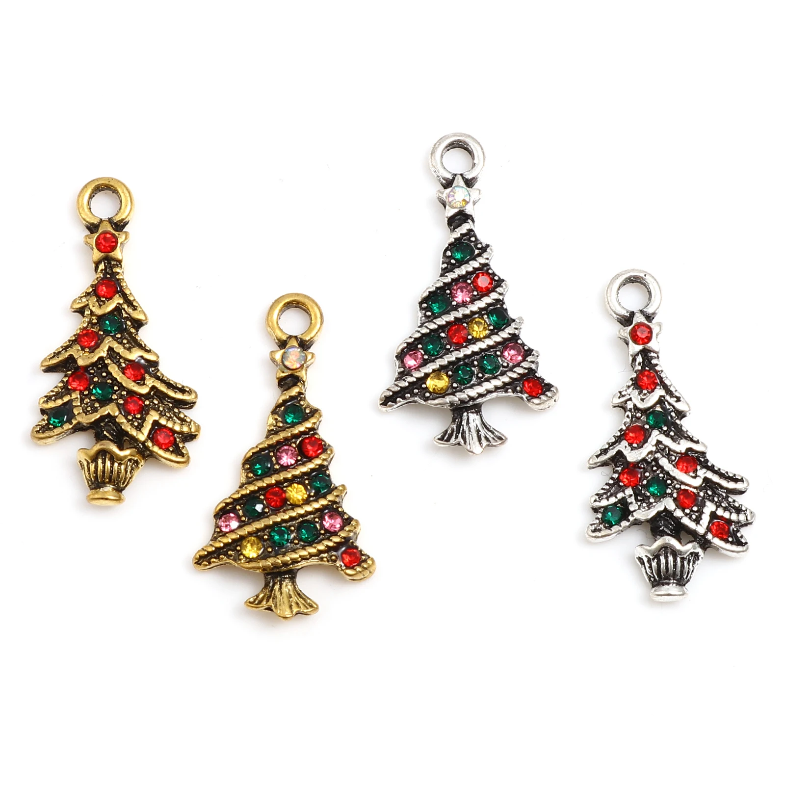 5PCs Multicolor Christmas Tree Charms Pendant Jewelry Making Rhinestone Pendant Necklace DIY Pendant Earrings Findings