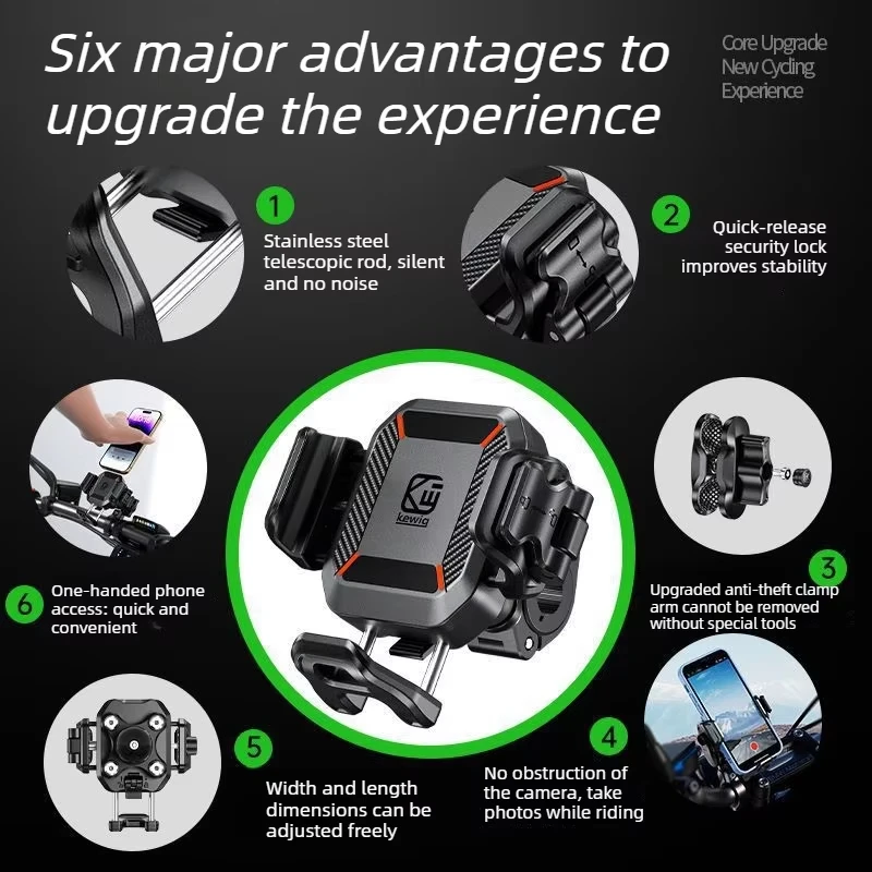 Shockproof Motorcycle Phone Holder 36W USB C Port Motorcycle 15W Wireless Charger Fast Charging Bicycle Phone Stand for 5.4-7.2