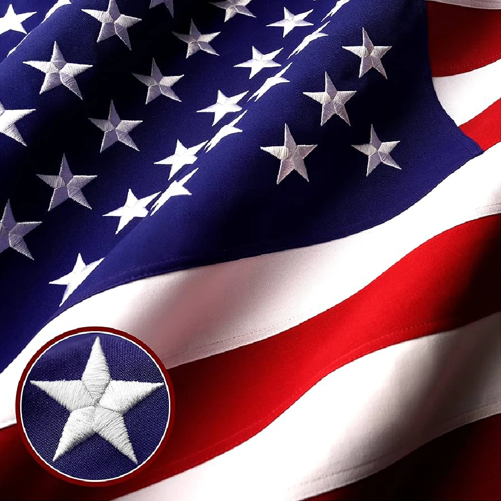 FLAGLINK 90x150 CM Heavy Duty Nylon Embroidered Star American Flag Outdoor USA Flag Patriotic Home Garden Decor