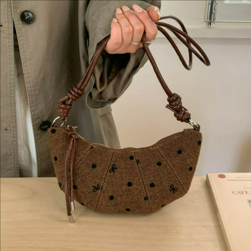 

New Korean Style Hobo Bag with Polka Dot Canvas Casual Shoulder Crossbody Bag Trendy Texture Simple and Versatile Storage Bags