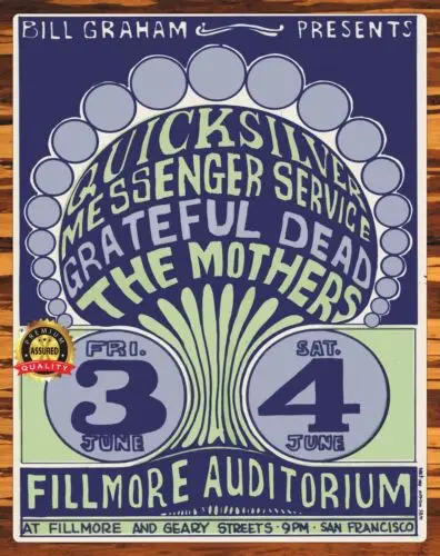 Quicksilver, Grateful Dead, The Mothers - Fillmore 1966 - Metal Sign