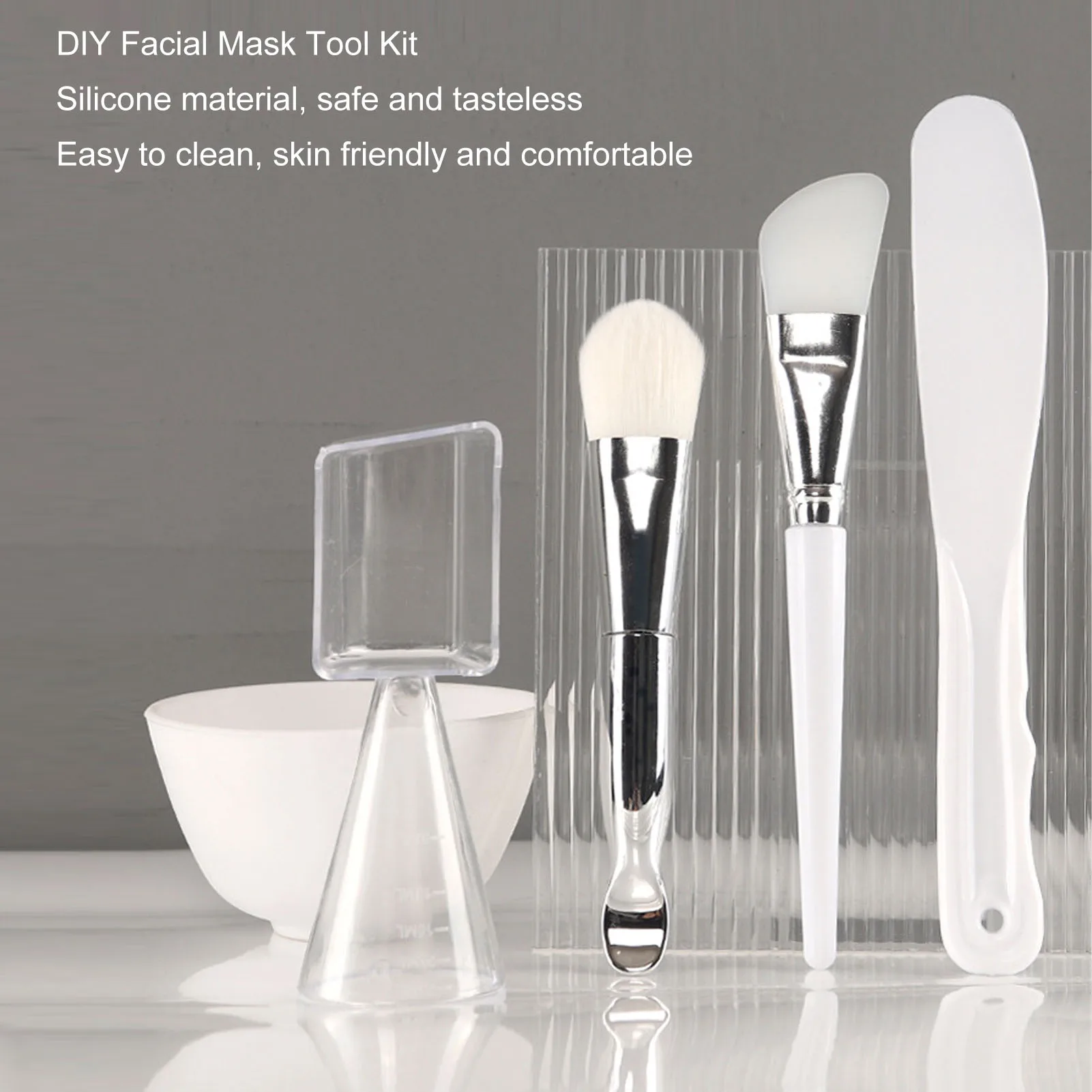 DIY Facial Mask Tool Silicone Brush Soft Bristle Brush Mixing Bowl Spatula Measuring Cup Set