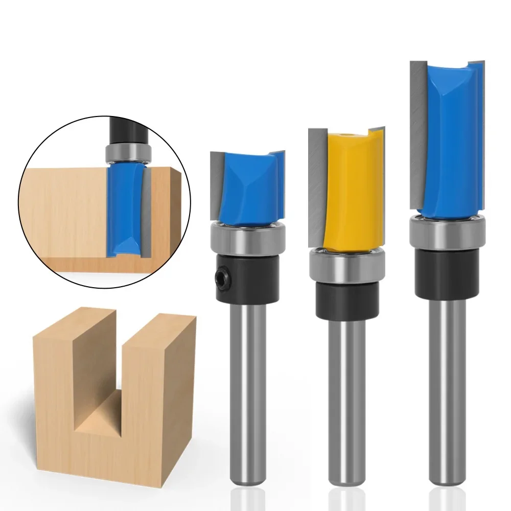 6mm/6.35mm Shank Template Trim Hinge Mortising Router Bit Bearing Straight End Mill Trimmer Cleaning Flush Router Bit Wood