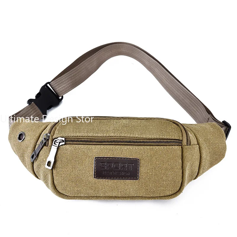 Canvas Waist Bag Men\'s Multi-compartment Sports Chest Bag Small Cloth Bag Mobile Phone Fitness Multi-functional Wallet