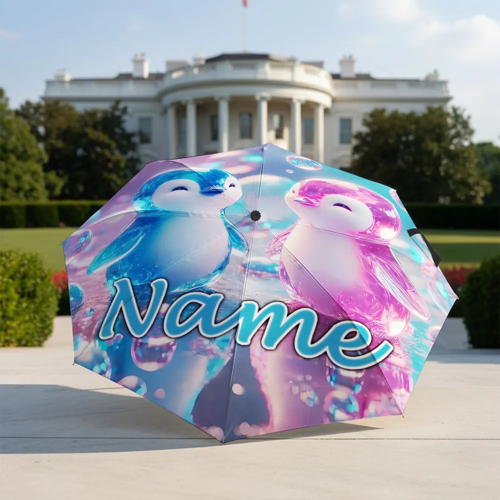 Custom Name Umbrella Candy Crystal Penguin Bubble Fantasy Print Folding Umbrella Compact Portable Travel Parasol For boys girls