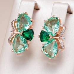 Kinel Unique Green Stone Drop Earrings for Women Fashion Rhombus Natural Zircon Accessories 585 Rose Gold Vintage Daily Jewelry