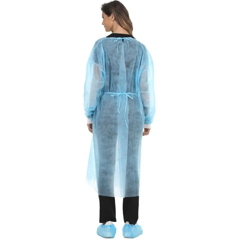 HENGPIN Vestido de aislamiento desechable, batas de laboratorio de polipropileno, puño de punto, manga larga, paquete de 15