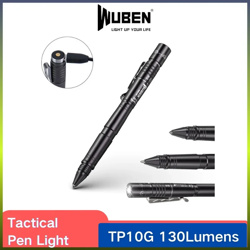 WUBEN TP10-G Tactical Pen Light 3-in-1 USB Rechargeable Flashlight 130 Lumen With Cree XP-G2 LED For Outdoor Camping Lighting