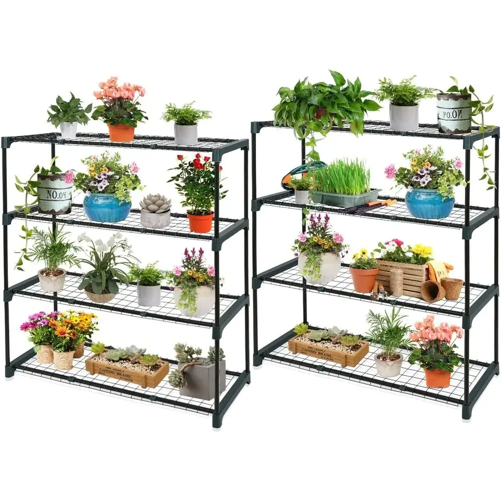 Double 4-Tier Greenhouse Plant Shelves, 35x12x42, Suitable for Outdoor/Indoor Use