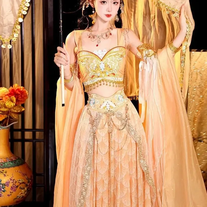 

New Chinese Hanfu retro traditional Dunhuang flying fairy exotic style elegant Western region princess dance costume setx;8'm6,