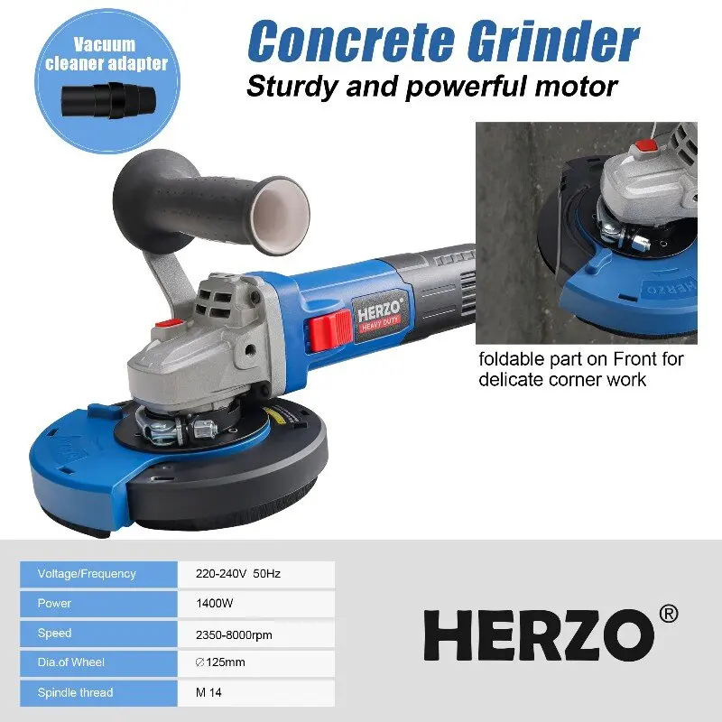 HERZO – broyeur de sable de béton 220V 1400W, broyeur de pierre portatif multifonctionnel sans poussière, machine à cirer et à polir le béton