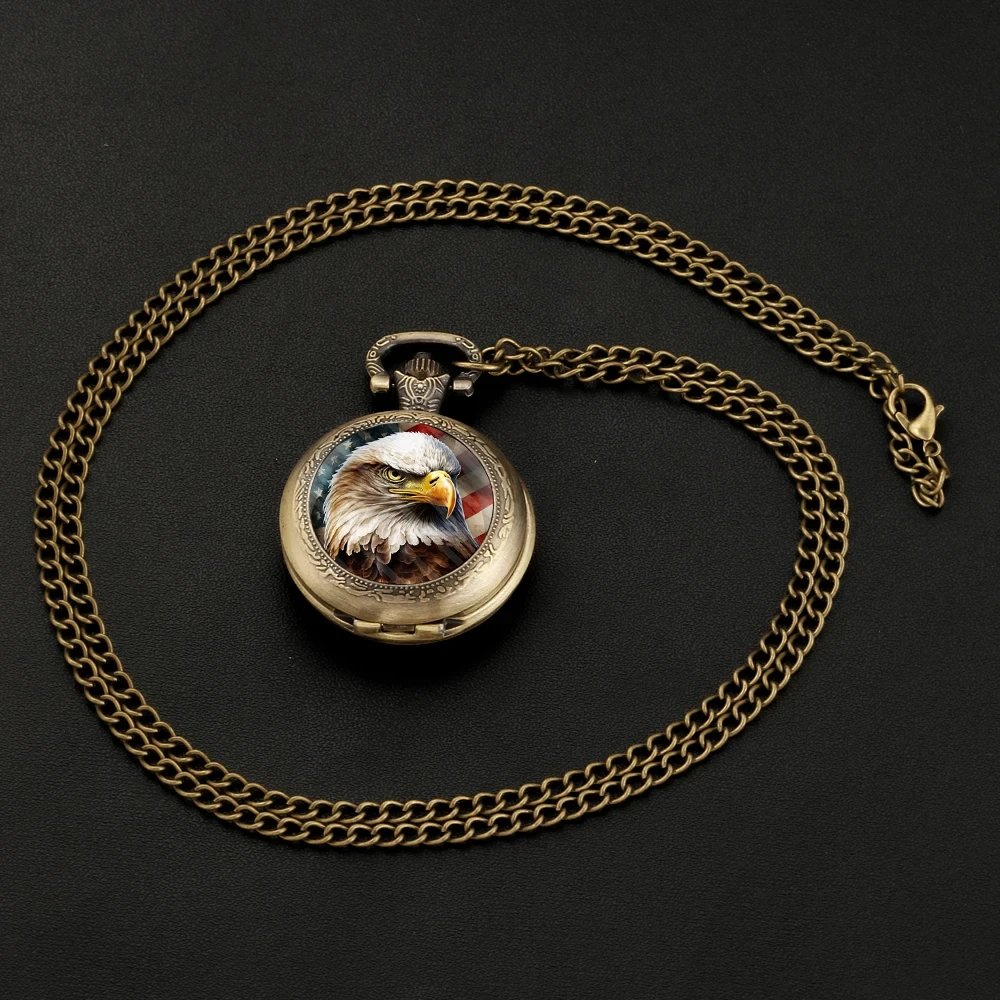 빈티지 골동품 골드 청동 독수리 펜던트 석영 주머니 시계 세계 시간 기능 남성 어린이를위한 훌륭한 소장 시계