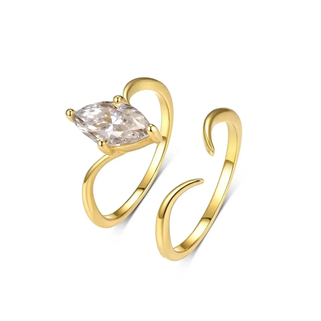 

S925 Silver 2CT Marquis Moissanite Ring Set Fine jewelry 2-PC Jewelry For Anniversary Gifts, For Wives, Friends, Lovers