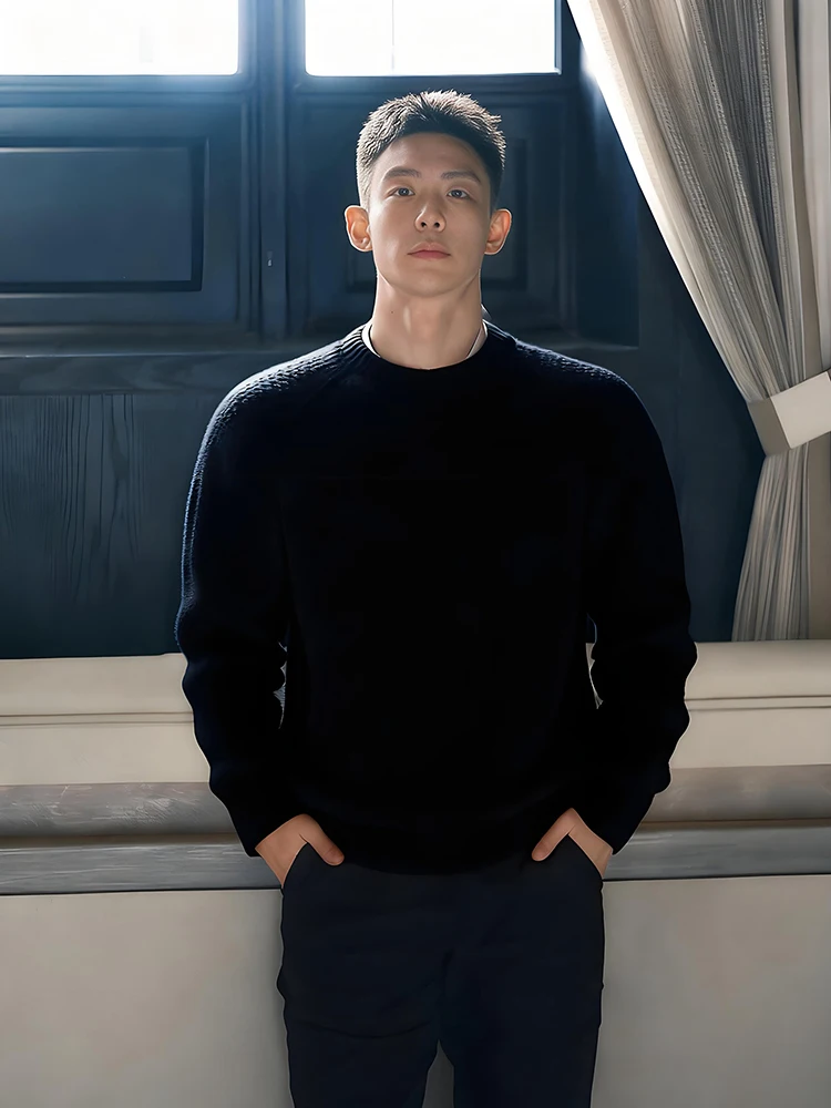 

Cleanfit Thiened Fce round Ne Knitwear Men's Slim Fit Warm Base Layer irt Casual Sle Polyester Fiber Long Sve