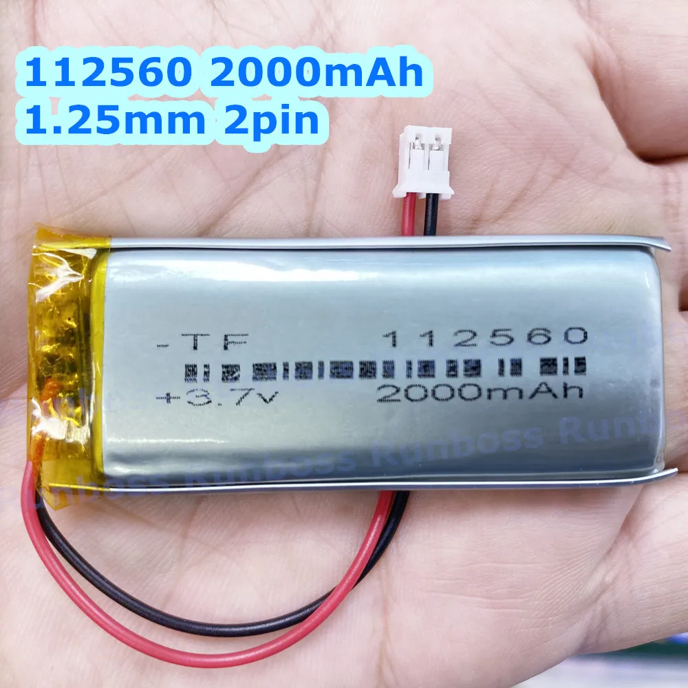 1-10pcs 3.7V 2000mAh 112560 1.25mm 2pin Lipo Battery For E-Book Power Bank Monitor Video Player Plate MID Portable DVD Tablet PC