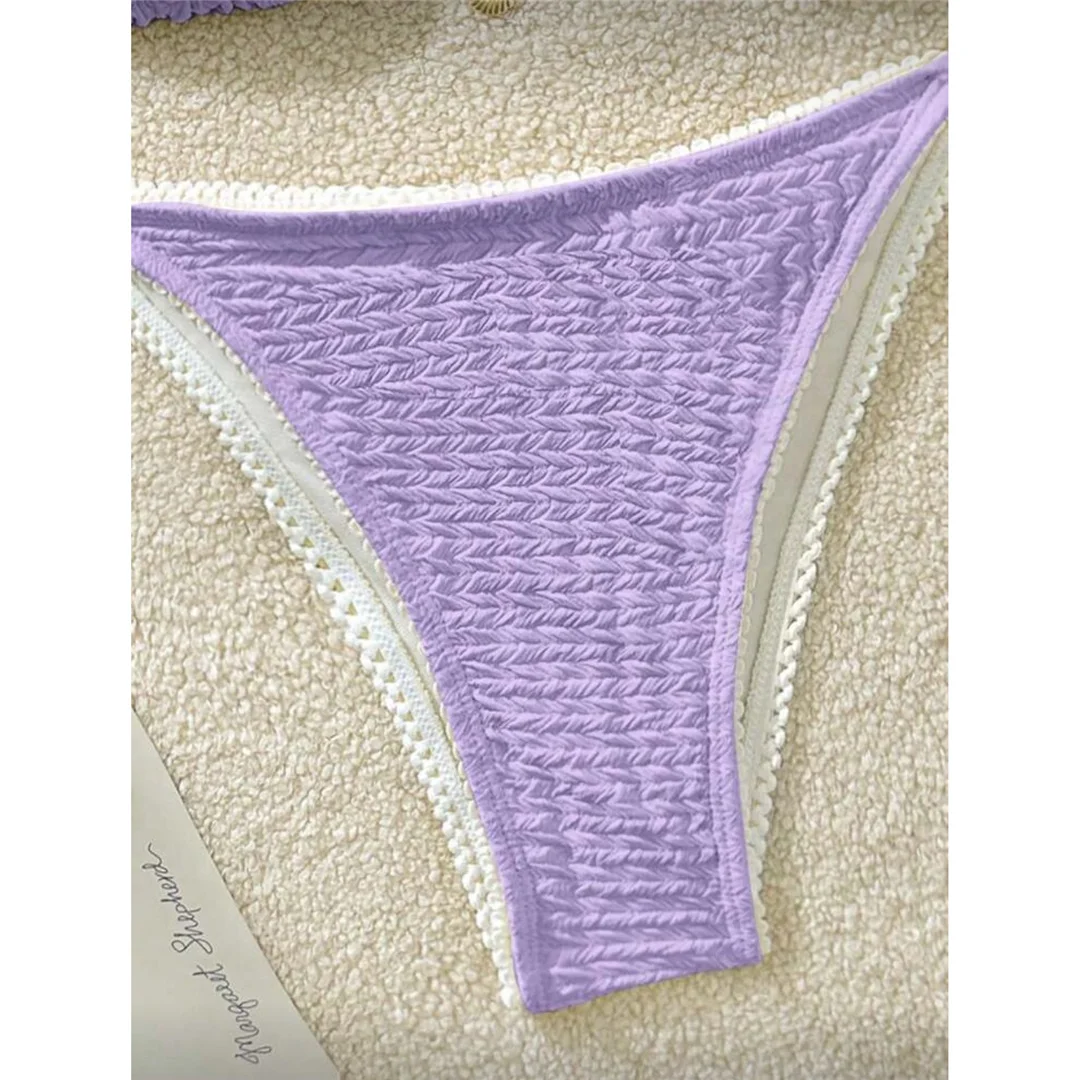 Zweiteiliges Bikini-Set mit hoch geschnittenen Beinen, Badeanzug, Badebekleidung, geraffter, knitteriger Halter-Bikini, Damen-Badebekleidung, Damen-Badeanzug M125 – Detail 11