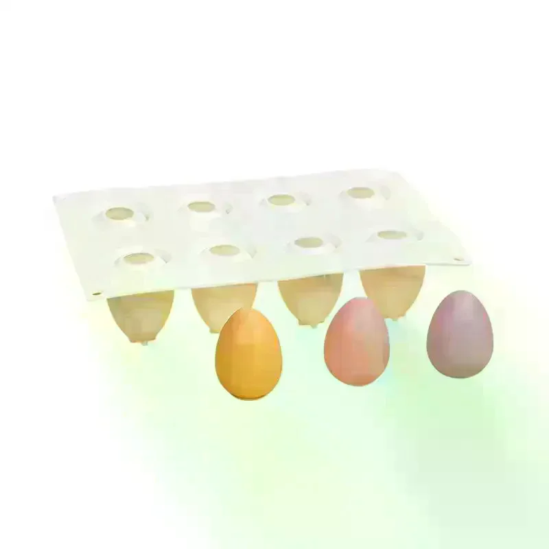 3D Egg Candle Silicone Mold 8 Grids DIY Mousse Chocolate Cake Craft Baking Tool Easter Simulation Egg Resin Plaster Mold Decor