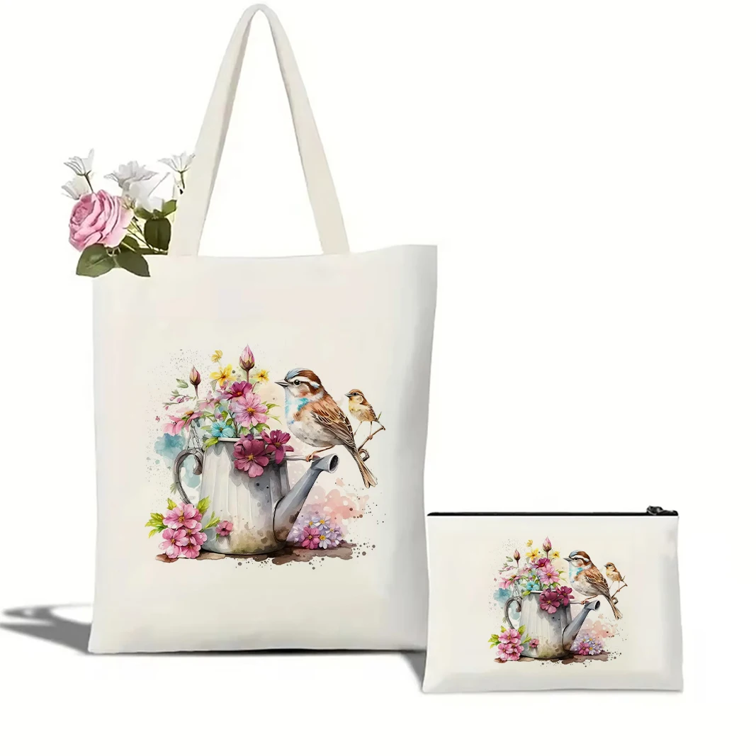 

Creative Flowers Colorful Beneficial Birds Canvas Bag Durable Casual Shoulder Tote with Playful Art Perfect Gift for Anime Fans