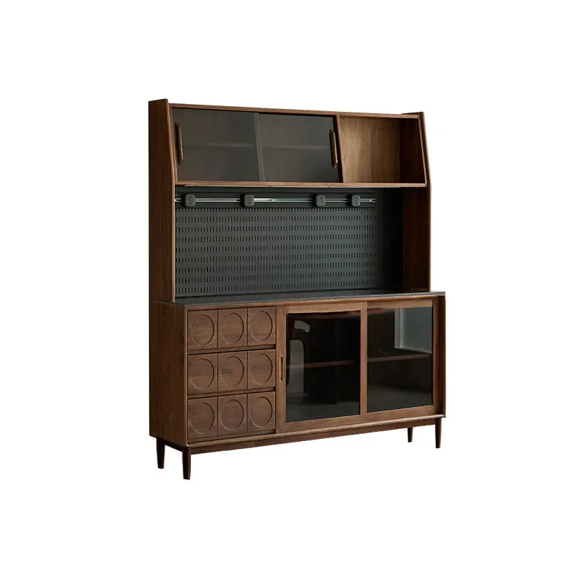 for Black Walnut French Retro Dining Side Cabinet Multi Layer Storage Locker Living Room Integrated Furniture Coffee Cabinet