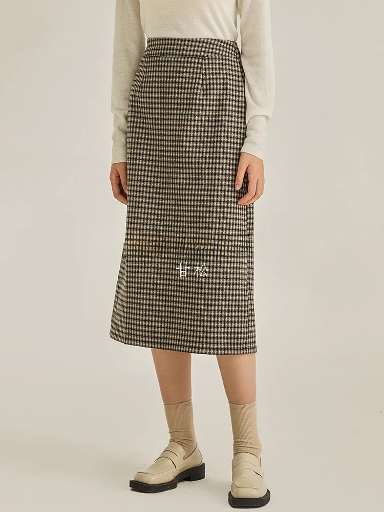 

GANSAN High Waist H-ape Plaid Commuter Sle Slimming Straight Tube Skirt Autumn Winter New Arrival Women's Faion