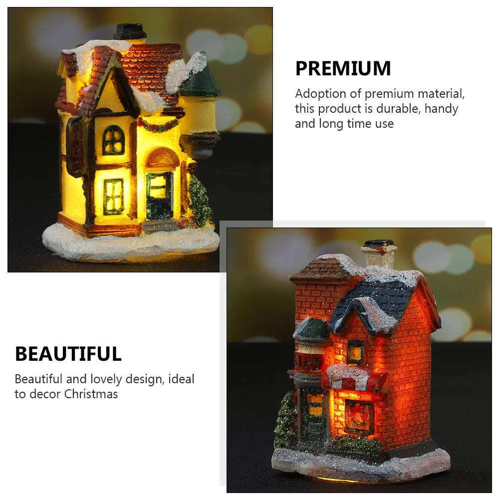 

2 Pcs Resin House Ornaments Decor Christmas Decorations Shine Electronic Component Centerpieces