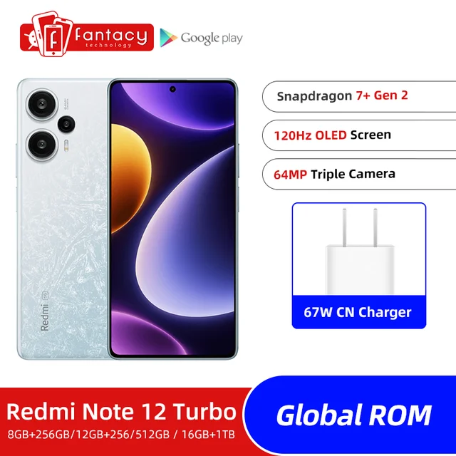 Global ROM Xiaomi Redmi Note 12 Turbo 5G 120Hz OLED Display Snapdragon 7+  Gen 2 64MP Main Camera 67W Charging 5000mAh