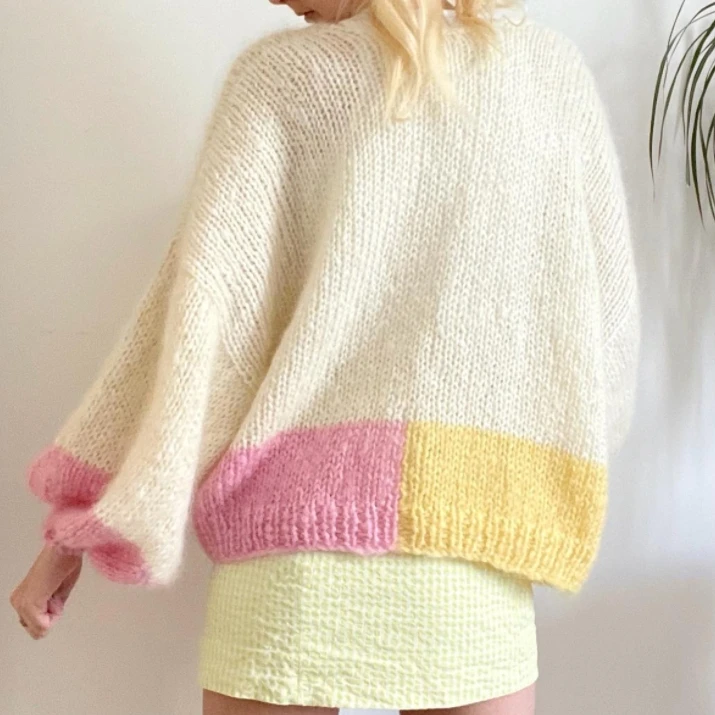 Candy colored knitted sweater for women\'s cardigan jacket, mohair thick needle casual lazy style knitted top, hand woven