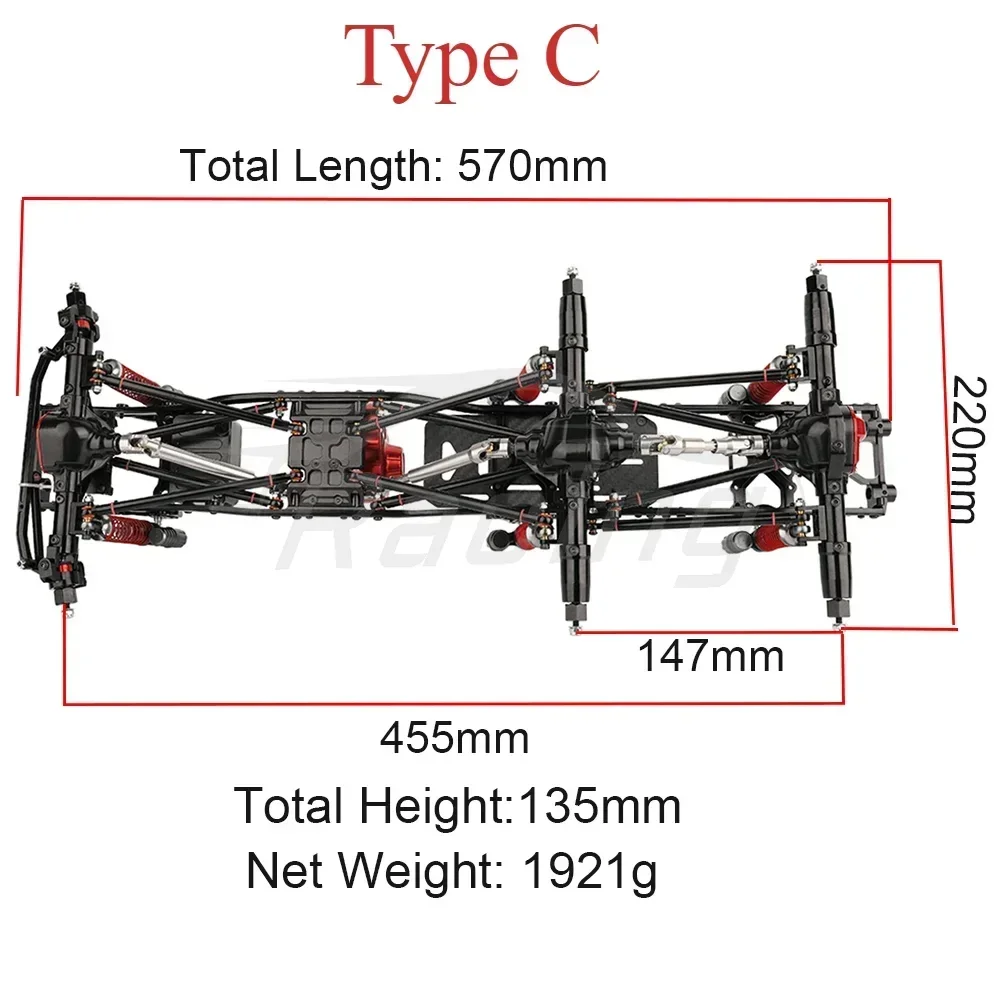 Metal Alloy Upgraded 6x6 RC Car Chassis Empty Frame with 3 Axles Gearbox Links DIY for Axial SCX10 1/10 RC Crawler Car Parts