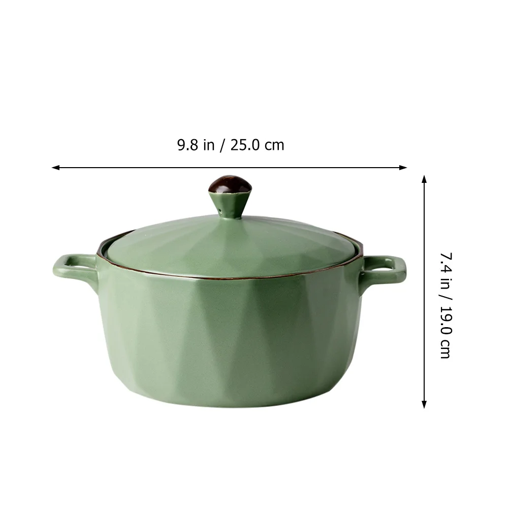 

7.5in Double Handle Ceramic Soup Bowl Exquisite Design Multipurpose Kitchen Supplies Easy Clean No Seams Smooth Surface