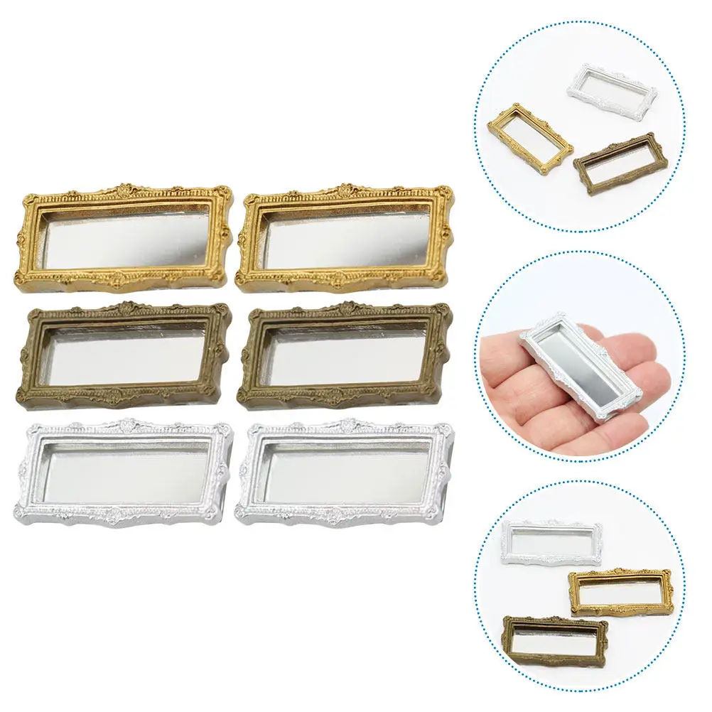 

6Pcs Miniature Mirrors Resin Style Unisex Pretend Play Mini House Accessories Miniature Mirror Set for Kids Room Decor