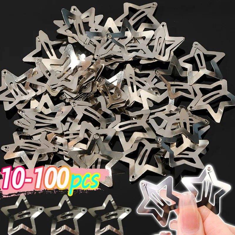 10-100Pcs Y2K Silver Star Hair Clips Girls Filigree Star Metal Snap Clip Hairpins Barrettes Jewelry Bobby Pin Y2K Accessories