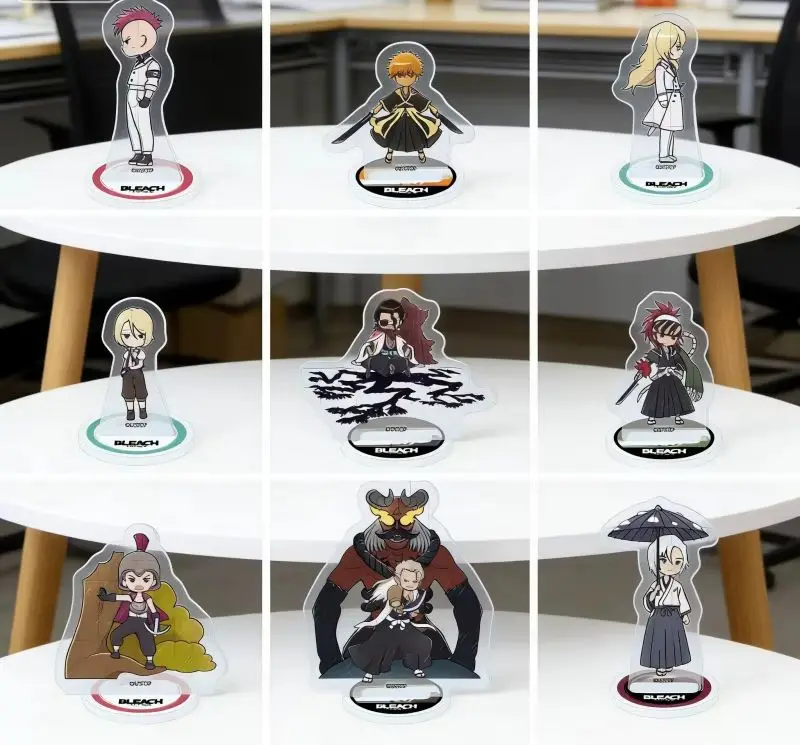 Llaveros de acrílico de 10 cm de Ichigo, Rukia, Uryuu, Hirako, Toushirou, Kenpachi y Sousuke de la serie Anime BLEACH, modelo de soporte, decoración de mesa