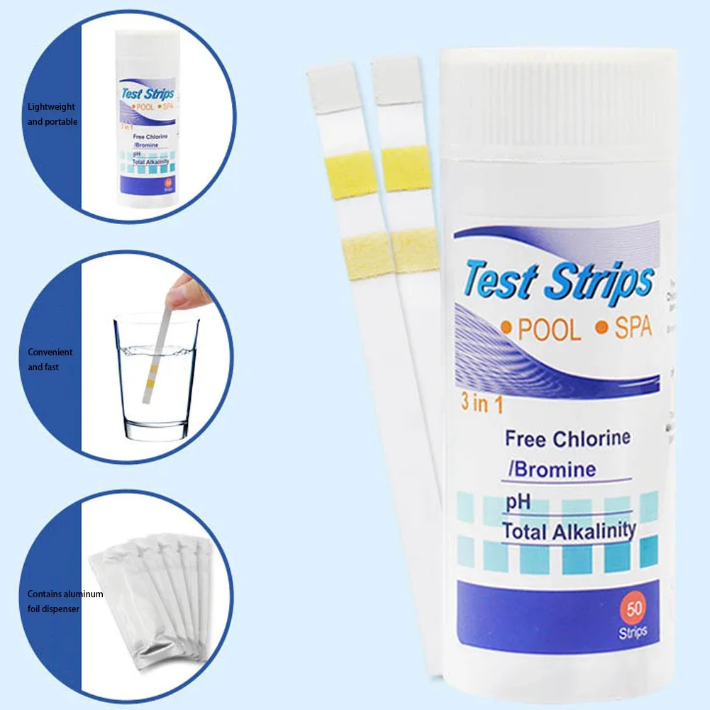 50-200pcs Chlorine/PH/Bromine Test Strips 3 in 1 Swimming Pool PH Test Paper Multipurpose Swimming Pool Water Tester Paper