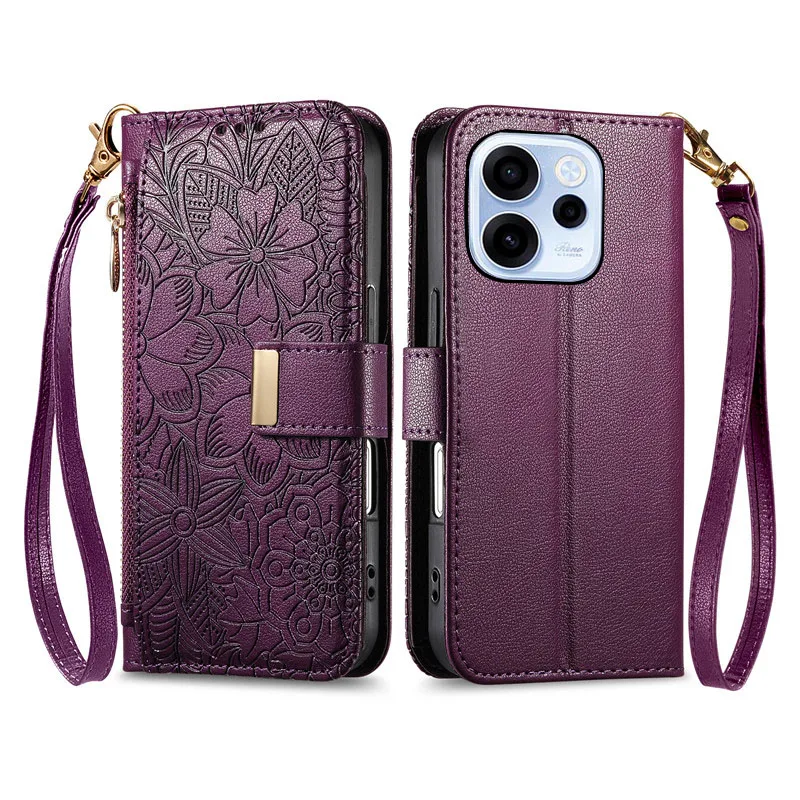 

embossing leather Cover For Oppo Reno15 FS Reno14 Reno13 Pro Max F 15c Magnetic skin shockproof many card Slot Wallet phone Case