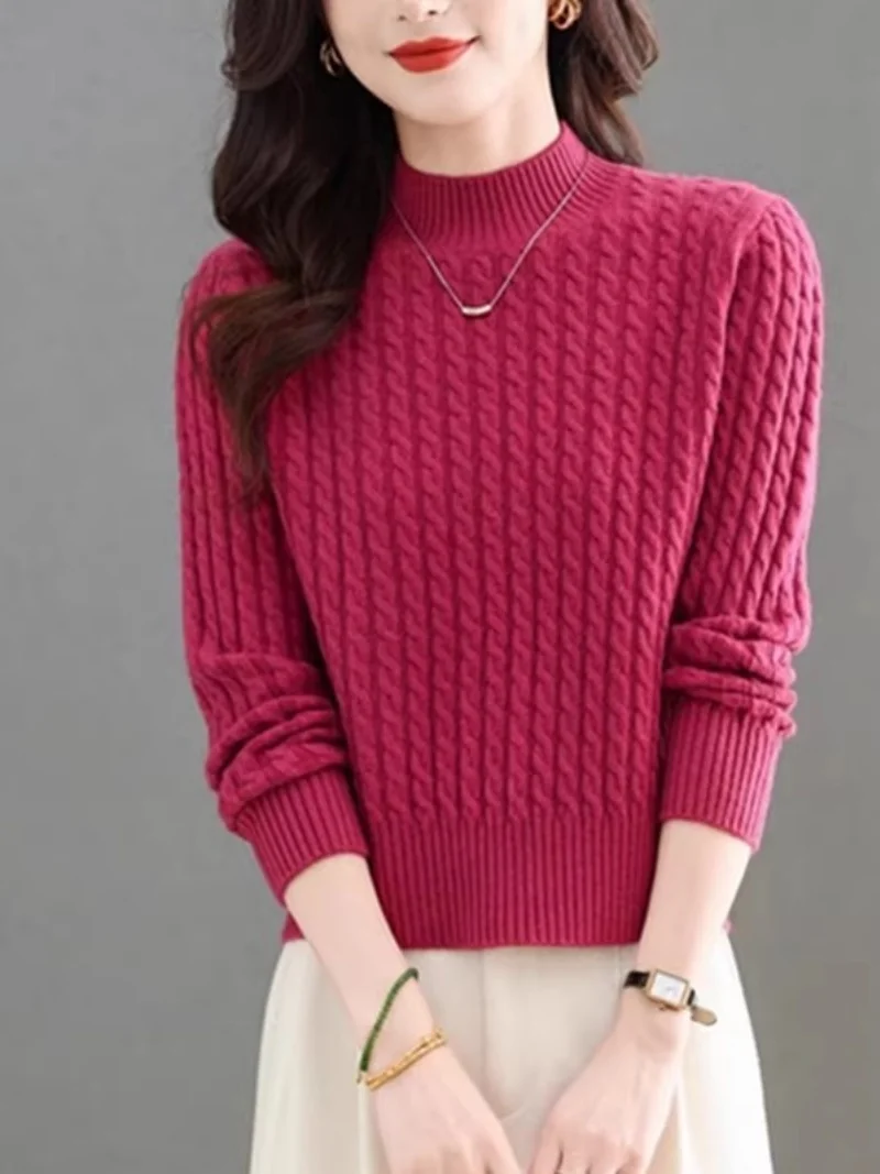 

Свитер женский осень/зима, новые поступления, корейский модный однотонный короткий пуловер с высоким воротом, трикотажная рубашка, топ w1521