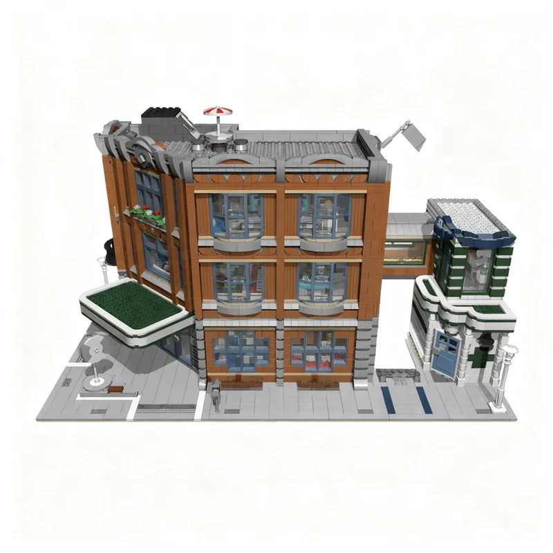 4439 деталей MOC Модульные здания: Модель ГОСПИТАЛЯ и Углового Гаража, Архитектурные строительные блоки, 3D-конструктор для сборки, образовательный, подарок на день рождения