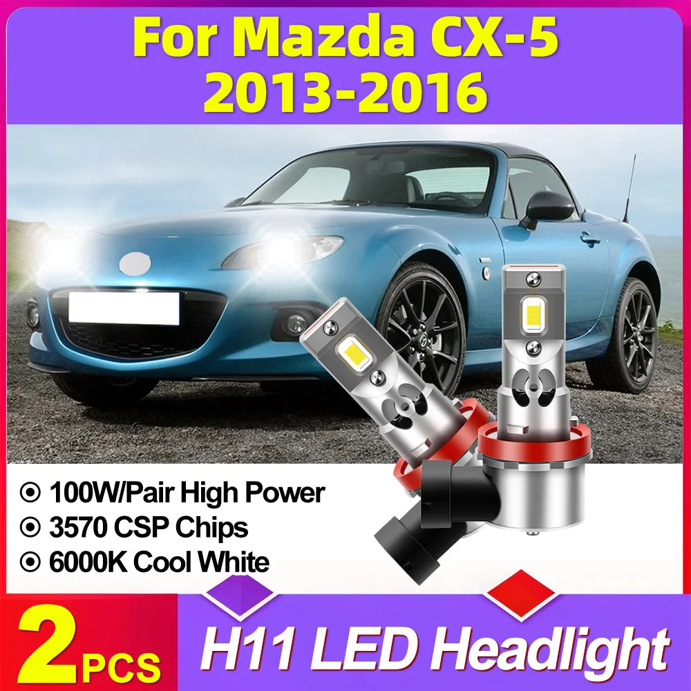 

2 шт. 100 Вт CSP светодиодные фары H11 H8 H9 белые 6000K супер яркие 30000LM лампы высокой мощности для авто фар для Mazda CX-5 2013-2016