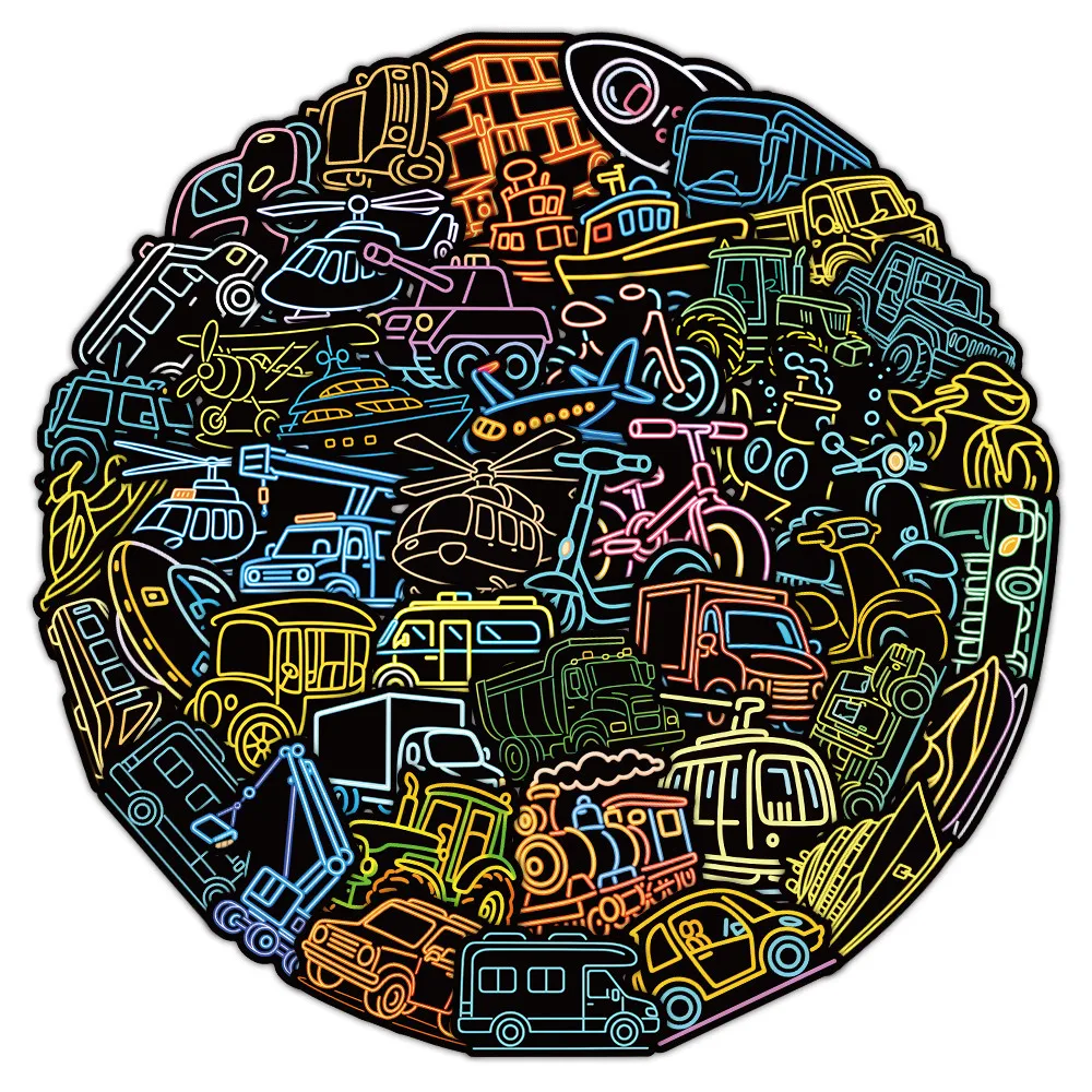 53Pcs Neon Transportation Stickers for Laptop & Skateboard Decor LanLanStickersWorld Store