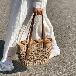 Casual Rattan Large Capacity Shopping Tote Designer Wicker Woven Women Handbags Summer Beach Straw Bag Lady Travel Big Basket