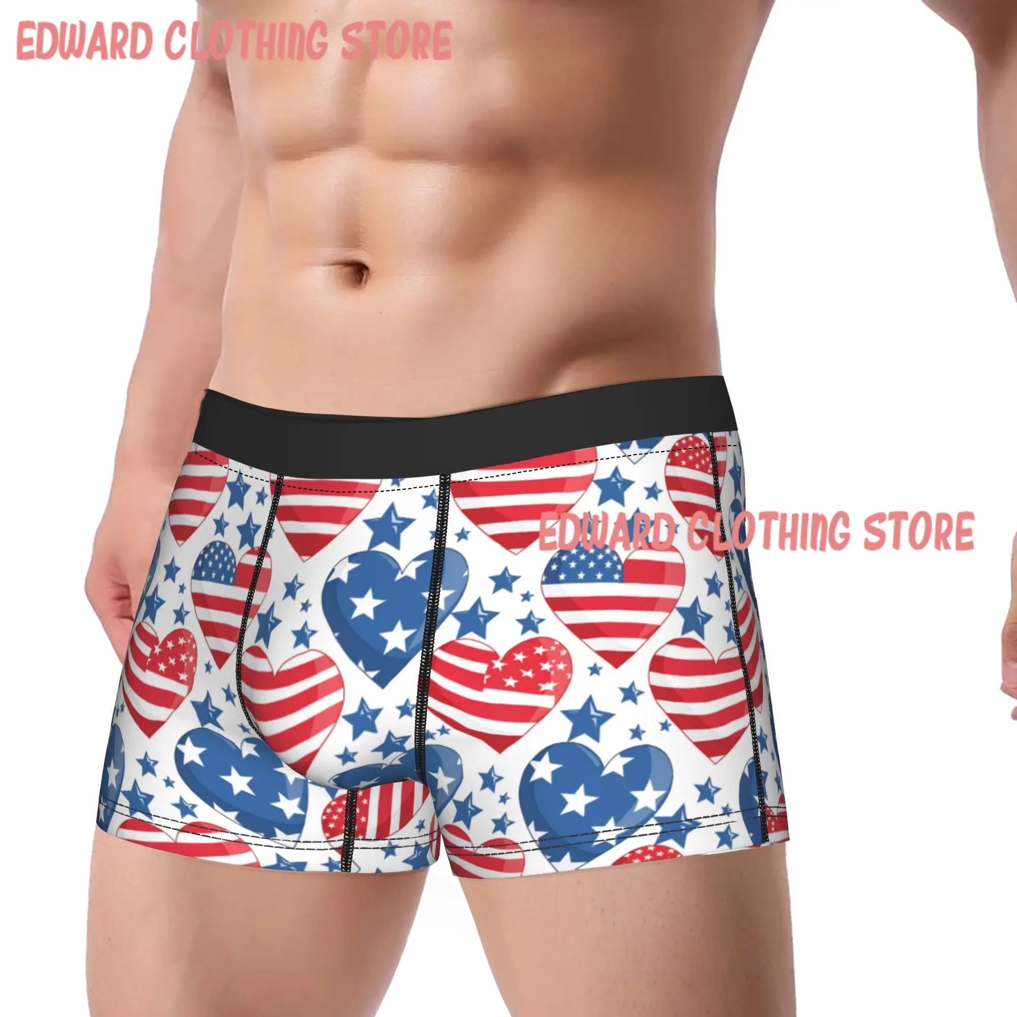 Patriotism Heart American Flag Underwear  Man Panties Customs Comfortable Boxershorts Quality Boxer Brief Big Size 2XL