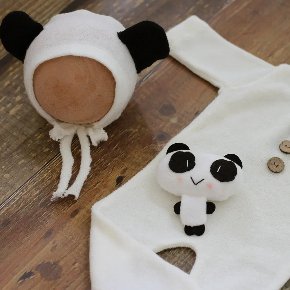 Panda Fotografia Props para Newborn, Acessórios de Fotografia, Photo Bear, Baby Photoshoot, Girl Clothing, 3Pcs Set