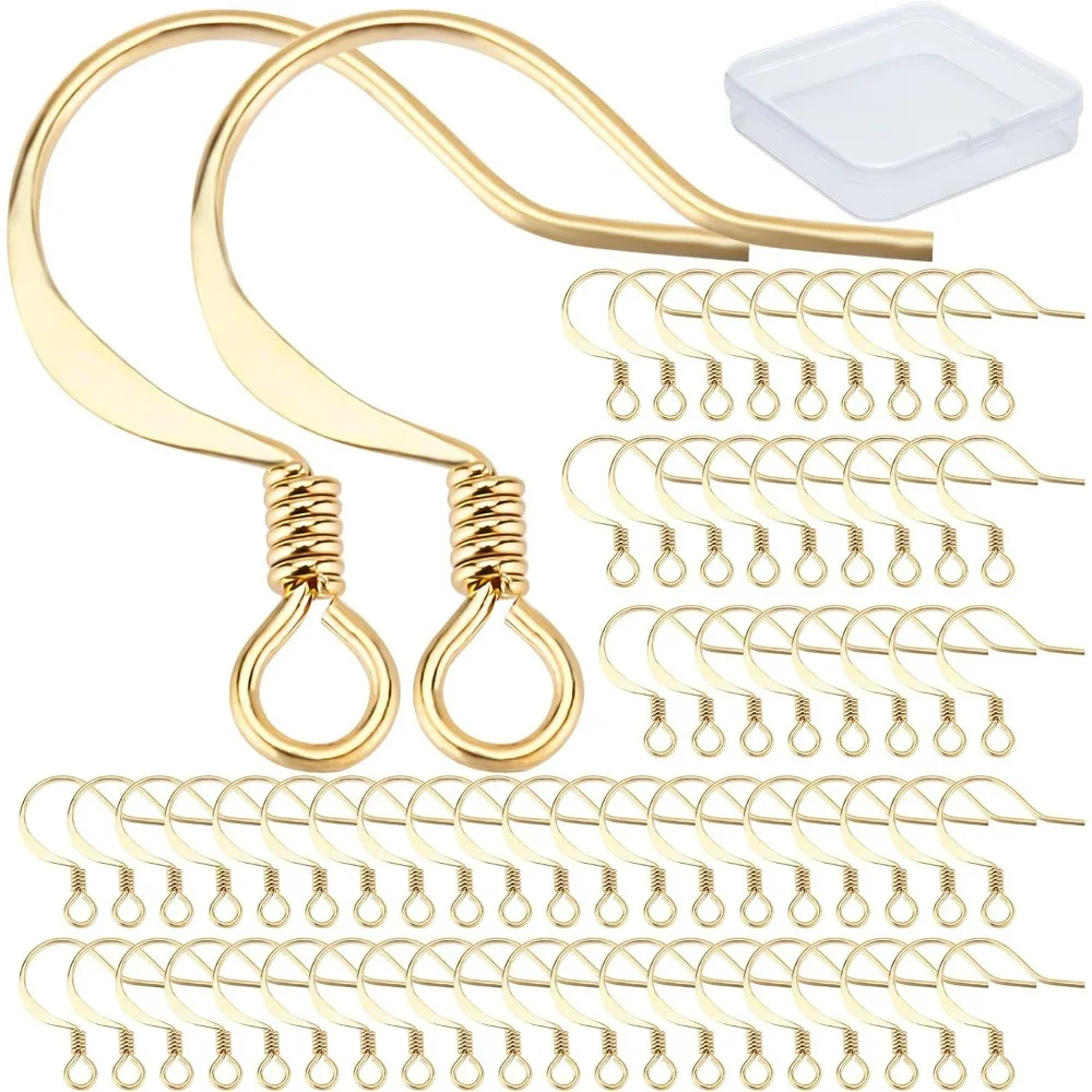 1 Box 200pcs Real 18K Gold Plated Brass Earring Hooks Golden Ear Fishhook Wires Earring Backs for Jewelry Making DIY