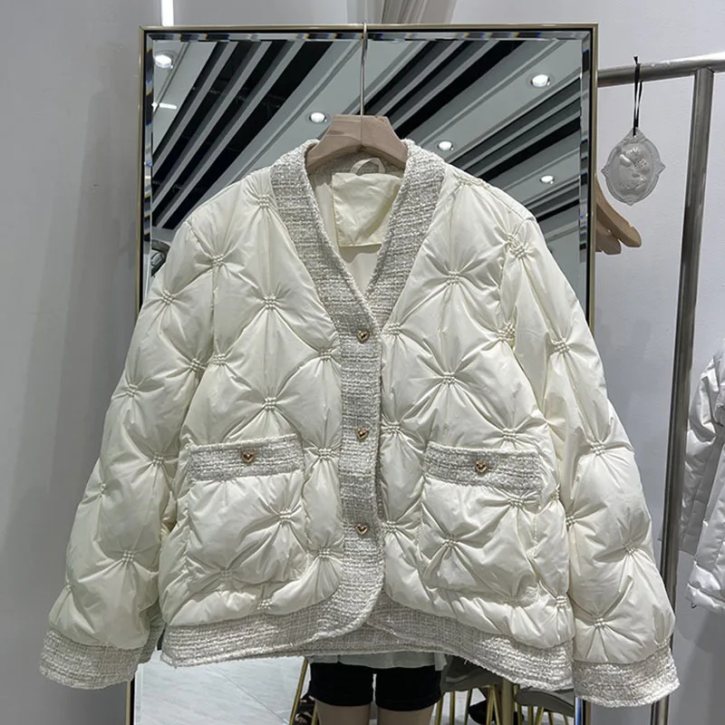 Chaqueta corta ultraligera de plumón de pato blanco para mujer, Parkas holgadas a prueba de viento, Abrigo acolchado a la moda, prendas de vestir,