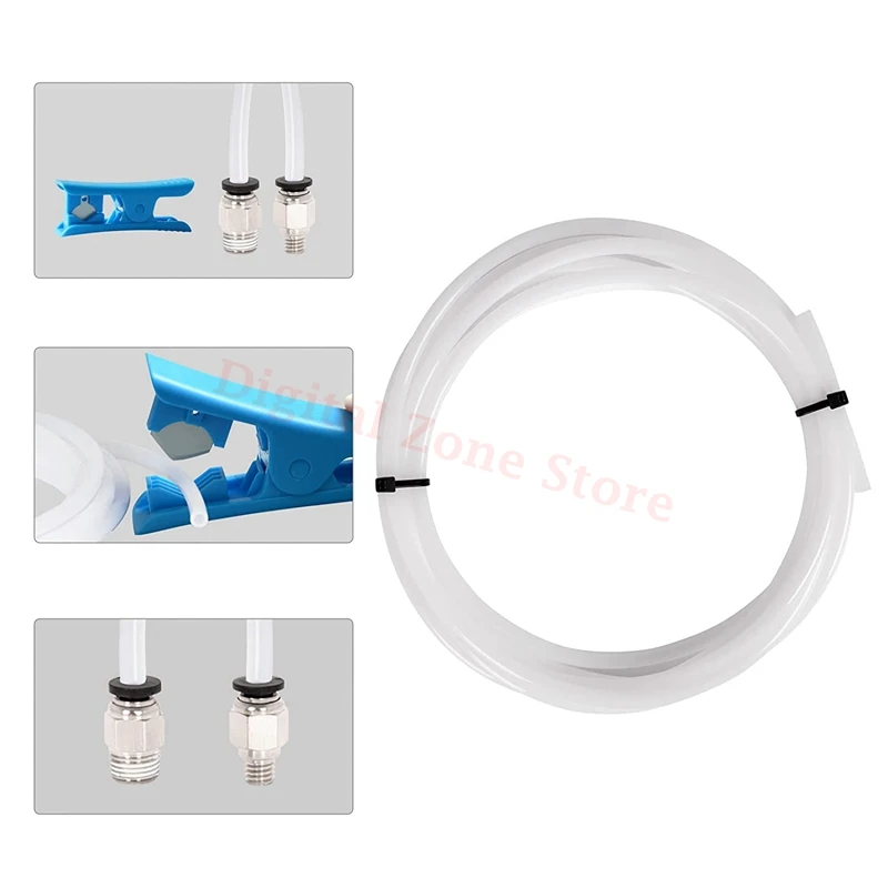 3D Printer PTFE Tube ID 2mm X OD 4mm , PC4-M6 PC4-M10 Pneumatic Fittings, Tube Cutter Kit for 1.75mm Filament