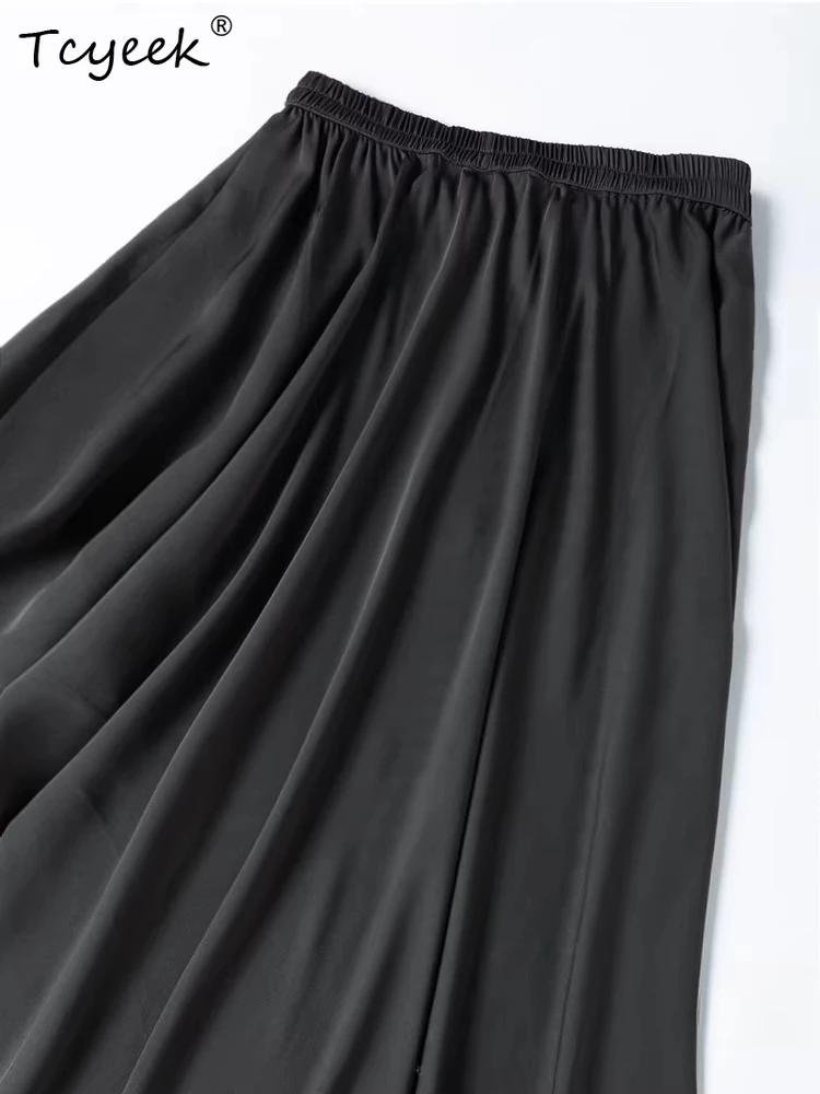Tcyeek 100% Real Silk Women Skirts 22MM Silk Women Clothing 2026 Spring Summer Elastic Waist Elegant Skirt Faldones Para Mujer