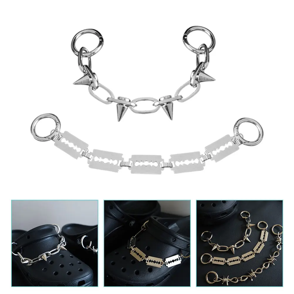 2pcs Punk Style Shoe Charm Chain for Slippers Sandals Hole Shoes – Stainless Steel Fashion Jewelry
