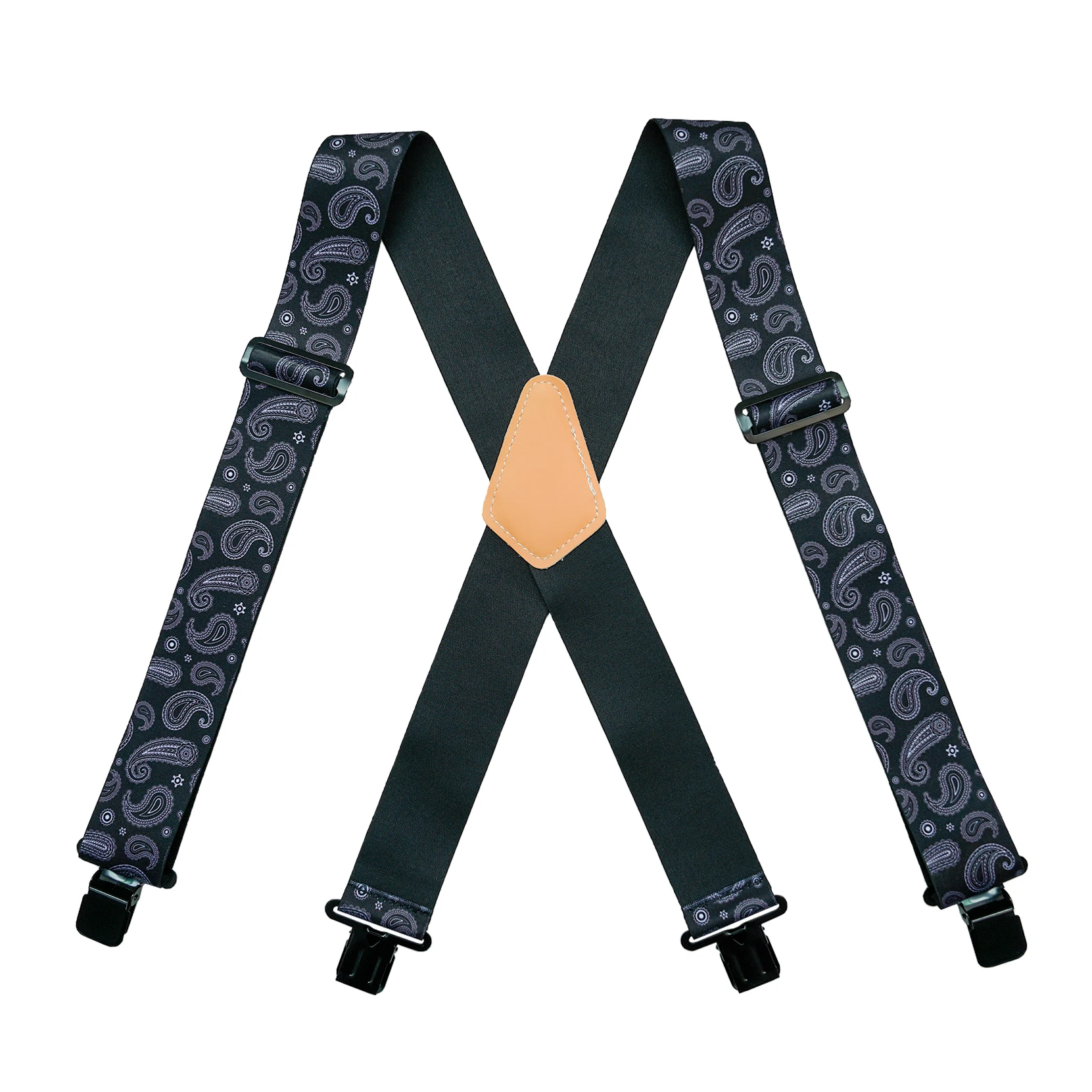 MELOTOUGH Men's Suspenders Fully Elastic 2 Inch Wide X Back Heavy Duty Work Suspenders Black Paisley