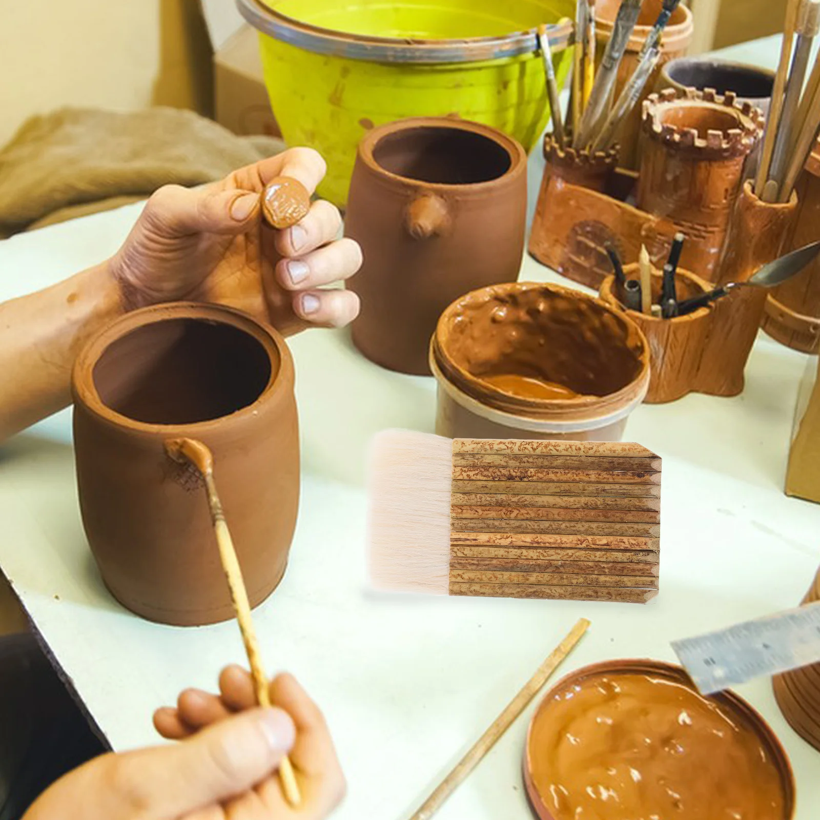 2 pçs decoração pintura escova chip escovas desenho com alça cerâmica esmalte artista desenho